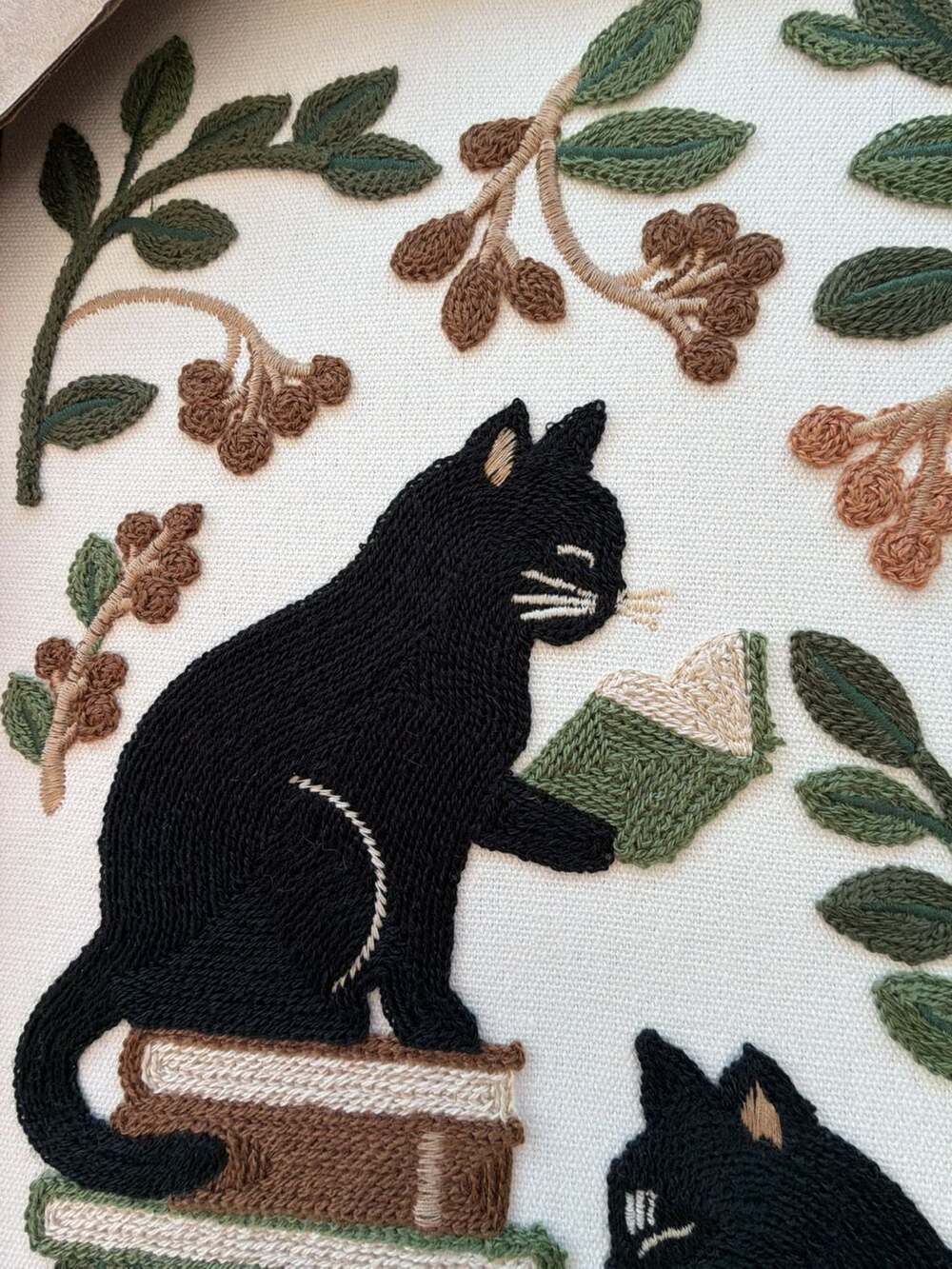 BP Home Framed Embroidered Wall Art Black Cats Reading Books - Picture 3 of 6
